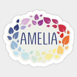 Amelia name with colorful leaves Sticker